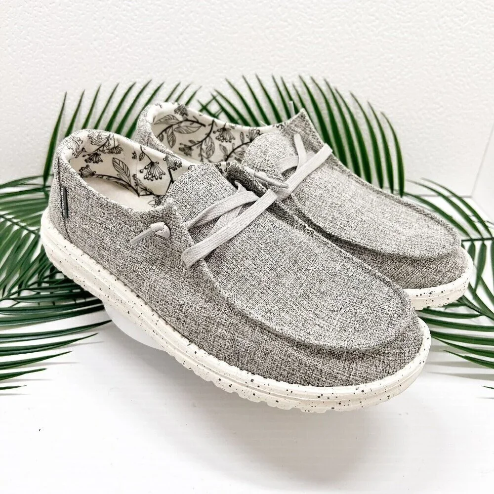 HEYDUDE Wendy Women's Linen Lace Up Loafer Shoes Size 10 Iron Gray
